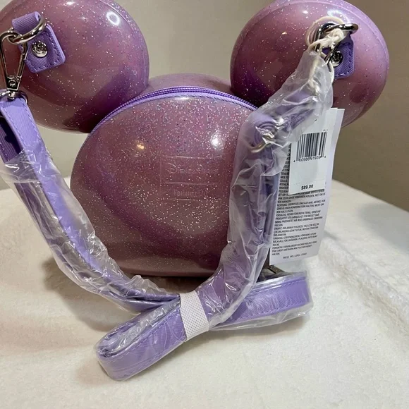 Purple Glitter Mickey hard Disney park crossbody bag